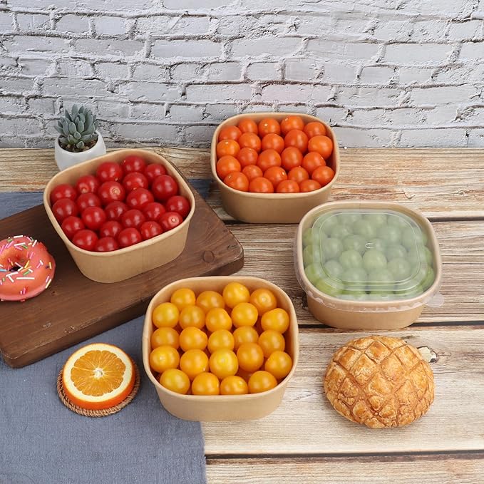 JAYEEY 25 oz Disposable Kraft paper bowls with lids, Food containers Soup Bowls Party Supplies Treat Bowls 50 Pack