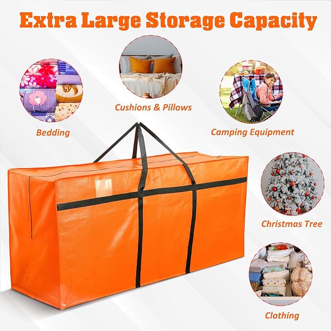 4 Pcs 176 Gallon Extra Large Moving Bags Heavy Duty Storage Bag with Strong Zipper Handle Foldable XXL Jumbo Storage Tote Packing Moving Box for College Dorm Travel Cloth Duffle (Orange)