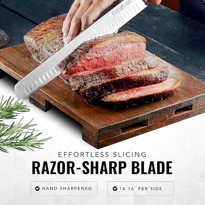 Cutluxe Carving Knife Set for BBQ & Brisket – Razor Sharp German Steel Slicing and Boning Knife for Meat Cutting, Full Tang & Ergonomic Handle, Grilling Gifts for Men – Artisan Series
