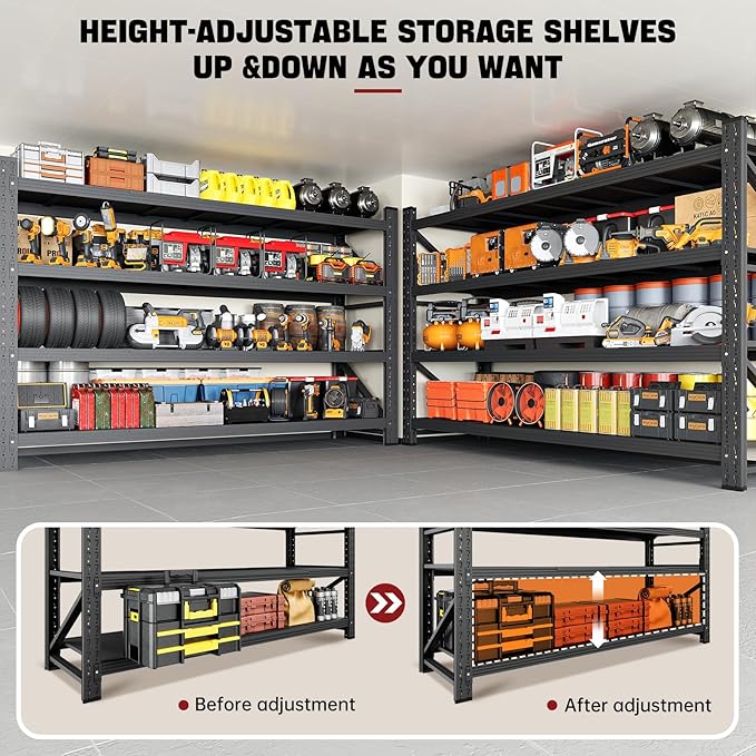 5000LBS Storage Shelves,60" W Garage Shelving Heavy Duty Metal Adjustable Garage Shelves, Shelving Units Industrial Shelving for Warehouse,60" W x 24" D x 70" H,Black