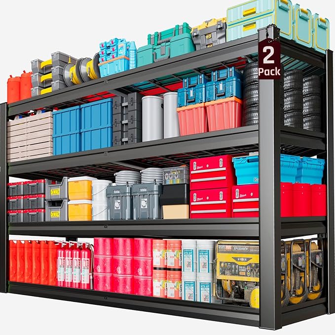 68" Wide Heavy Duty Garage Shelving Units, 4-Tier Deep Storage Shelves,Black Metal Garage Shelves,Steel Shelf,Large Storage Rack,Industrial Shelving for Shop, 68" W x 24" D x 68" H,2 Pack