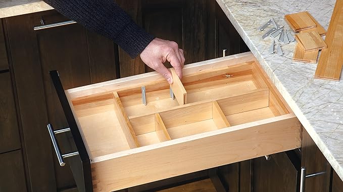 Rev-A-Shelf Customizable Drop-In Kitchen Drawer Organizer Kit for Large Utensils, Knick Knacks, & Cutlery Organization w/Adjusdable Clips, LD-4CT21-1
