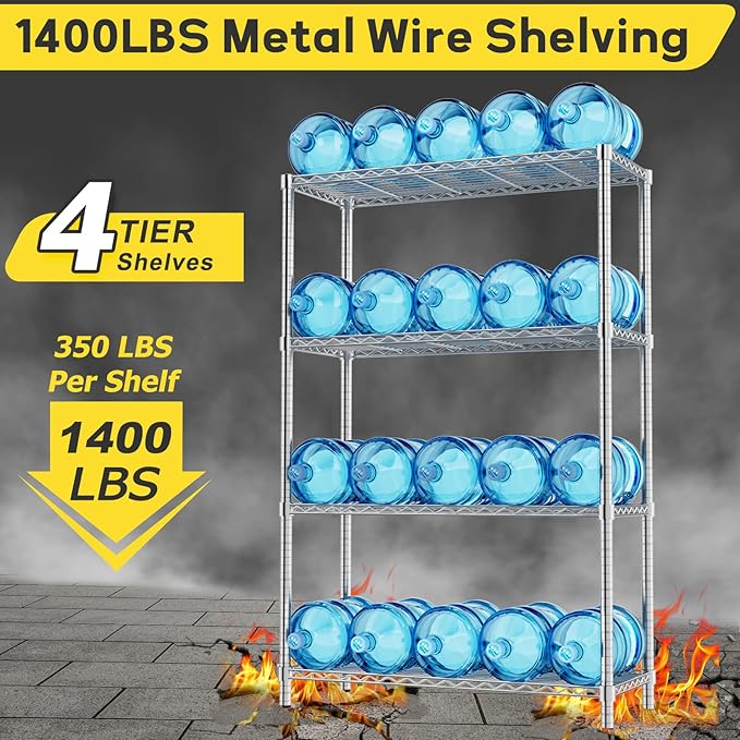Storage Shelves Heavy Duty, 36" L x 14" W x 54" H Garage Wire Shelving Unit Loads 1400LBS, 4-Tier Adjustable Metal Industrial Utility Shelf Rack for Kitchen, Laundry Room, Pantry, Warehouse, Basement