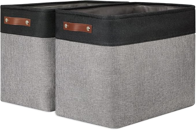 DULLEMELO Extra Large Storage Baskets, Fabric Storage Bins for Organizing Shelves Nursery Toys Books, Closet Baskets and Bins with Handles, Black&Grey, 2-Pack