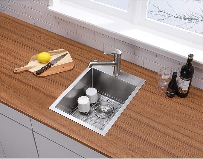 15x20 Inch Bar Sink Drop In Topmount Small Workstation Stainless Steel Single Bowl Kitchen Sink for Laundry Wet Bar Prep RV Office Outdoor Yard