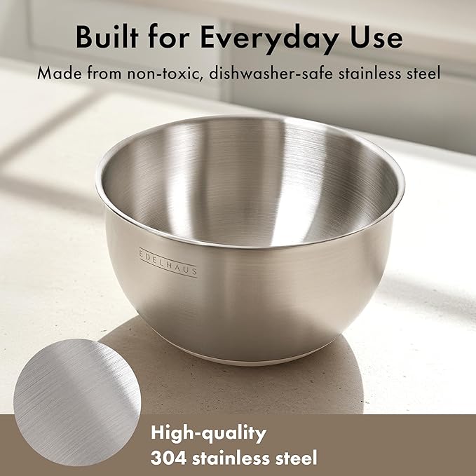 EDELHAUS Salad Spinner Stainless Steel 5.3Qt | Lettuce Spinner BPA-Free with Stop Button, Drain Spout & Crank Handle | Fruit Cleaner | Vegetable Washer Salad Cleaner, Non-Slip Base Dishwasher Safe