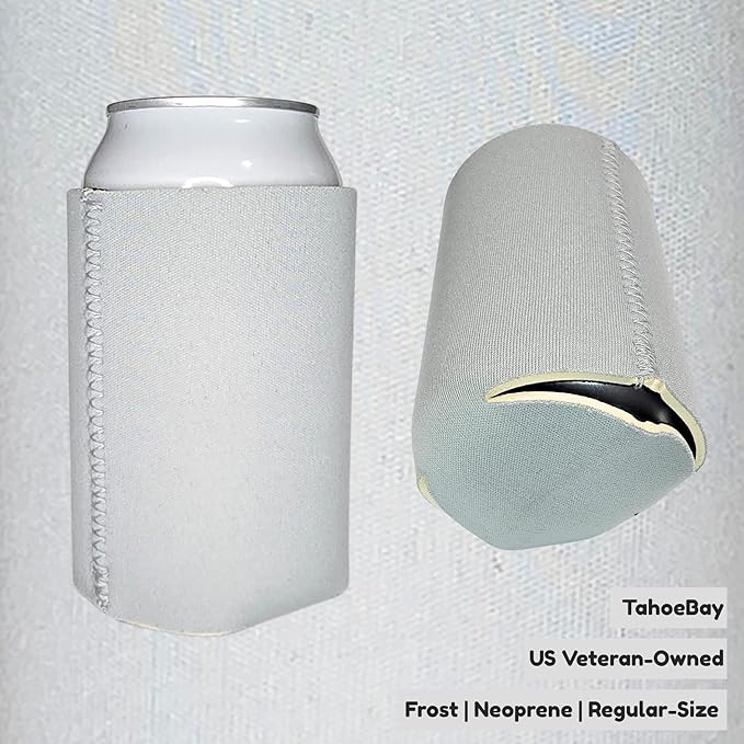 TahoeBay Neoprene Can Cooler Sleeves (50-Pack) Bulk Blank Sublimation Blanks for Vinyl Regular Size Plain Beer Coolers for Soda Cans & Bottles Black, White, Solid Color Set (Frost)