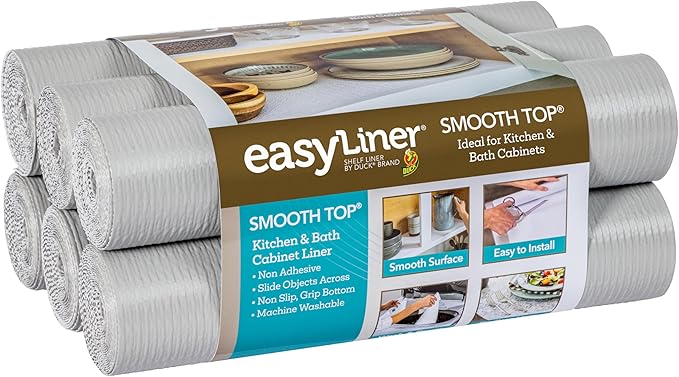 Smooth Top EasyLiner for Cabinets & Drawers - Easy to Install & Cut to Fit - Shelf Paper & Drawer Liner Non Adhesive - Non Slip Shelf Liner for Kitchen Pantry - 12 Inch Width - 60 Total Feet - Gray