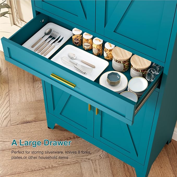 LCAOPC 71" Tall Pantry Storage Cabinet with Drawer and Adjustable Shelves, Freestanding Tall White Kitchen Cupboard Storage Cabinet for Kitchen,Dining Room, Living Room, Blue