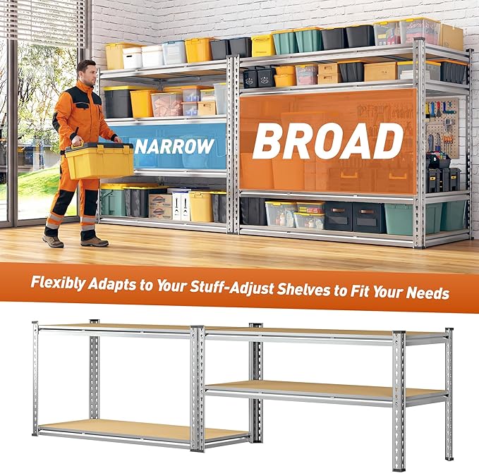 Galvanized Garage Shelving Load 2600LBS, 4-Tier Storage Shelves, Adjustable Garage Storage Shelves, Industrial Shelving, Metal Shelf for Basement, Warehouse, Kitchen, 48" W x 60 "H x 24.1" D