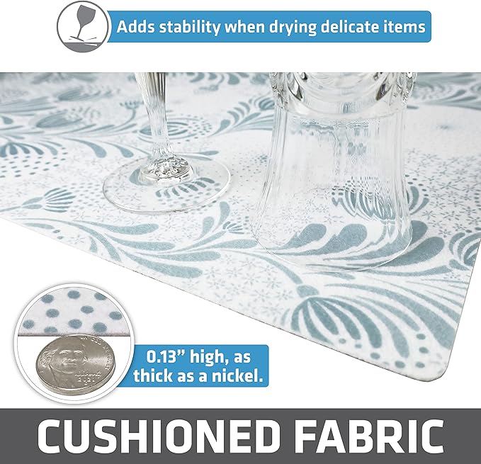 Drymate Premium Luxury Shelf & Drawer Liner, Thick Cushioned Fabric, Non-Adhesive, Absorbent, Waterproof, Slip-Resistant, Liners for Kitchen Cabinets, Cupboards (USA Made)(12”x59”)(2-Pack)(Light Blue)