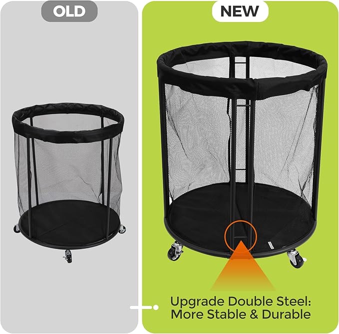 Ball Storage Bin, Sports Ball Storage Cart, Ball Holder with Wheels for Basketball, Soccer, Garage, School, Indoor, Outdoor Ball Basketball Storage Rack Upgraged