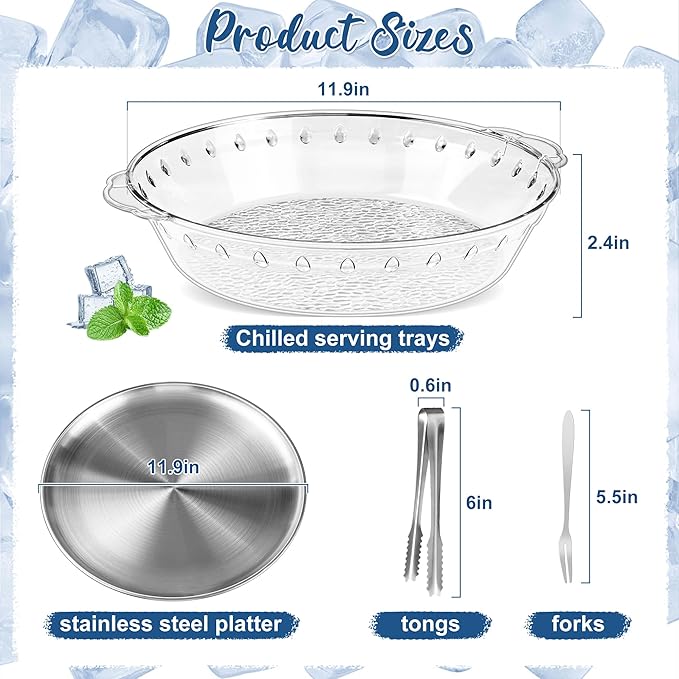 FRUIID Chilled Serving Tray 4-Pack, 11.8" Compartment Charcuterie Board with Clips & Forks for Parties, Keeps Food Cold for Vegetable Fruit, Cheese, Seafood Shrimp Cocktail Serving Dish