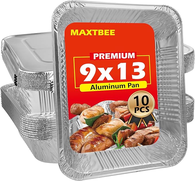 MAXTBEE 9x13 Aluminum Foil Pans with Lid, 10 Pack Disposable Trays Half Size Heavy Duty Tin Pans Deep Food Containers For Cooking, Meal Prep, Baking, Roasting, Chafing, Heating or Steam Table