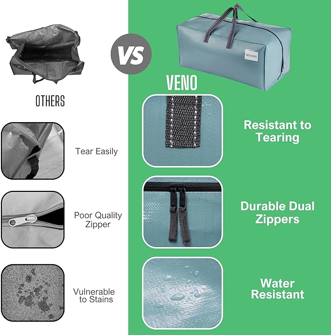 VENO 8 Pack Heavy Duty Moving Bags with Backpack Straps, Zippers & Handles, Extra Large Packing Bags for College Dorm Essentials, Moving Supplies Alternative to Cardboard Moving Boxes