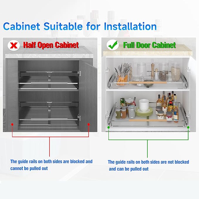 SUZLON Expandable Pull Out Cabinet Organizer,12.2~17.9" W x 22.5" D Heavy Duty Slide Out Shelves Adjustable Height Cabinet Pull Out Shelves,Expandable Width Spice Rack Organizer for Kitchen Cabinet