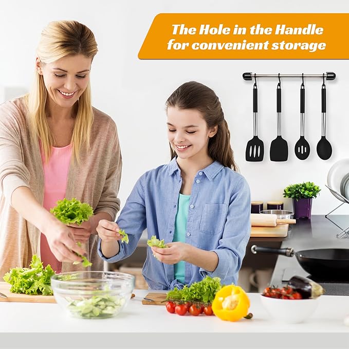YASUEBI Silicone Cooking Kitchen Utensils Set Kitchen Utensils Set Silicone Cooking Utensils Set for Nonstick Cookware Perfect for Baking and Mixing Spatula Set BPA Free Dishwasher Safe Black 4 Pack
