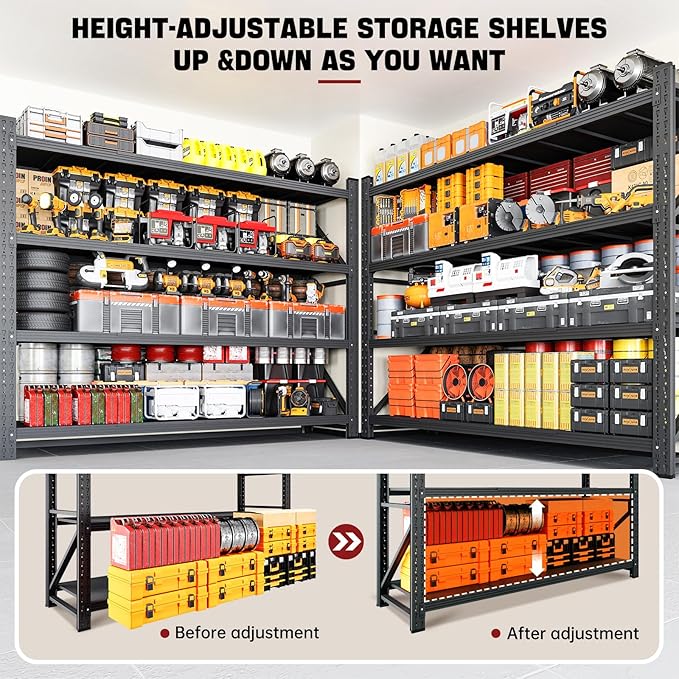 7000LBS Storage Shelves,79" W Garage Shelving Heavy Duty Metal Adjustable Garage Shelves, Shelving Units Industrial Shelving for Warehouse,79" W x 24" D x 79" H,Black