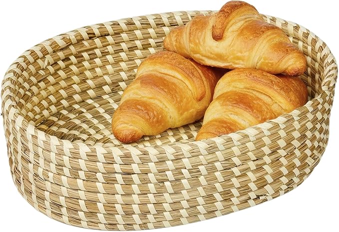 Basket for Serving – Rustic Natural Bread Basket for Sourdough, Rolls, Pastries, Fruits & Snacks – Multi-Purpose Decorative Storage for Kitchen, Dining, or Home Organization– 12.5×8.5×3.5‘’