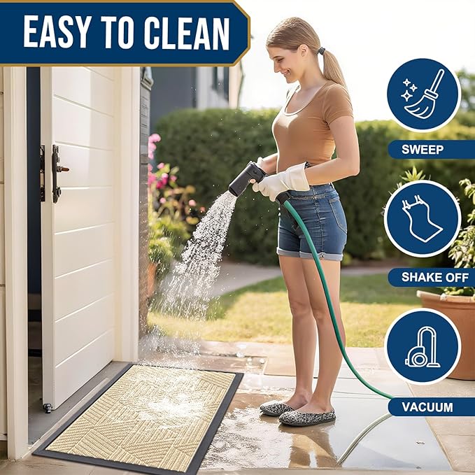 Smiry Front Door Mat Outside Entrance, Heavy Duty Sturdy Natural Rubber Doormat, Trap Dirt and Moisture, Easy Clean Low Profile Welcome Floor Mats for Indoor Outdoor Entry, 59x34 Inch, Beige
