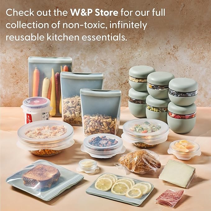 W&P Porter Plastic Bowl Lunch Container w/ Protective Non-slip Exterior, Mint 1 Liter | Lid & Snap-tight Silicone Strap | Food Storage, Bento Box, Meal Prep | BPA-Free Plastic