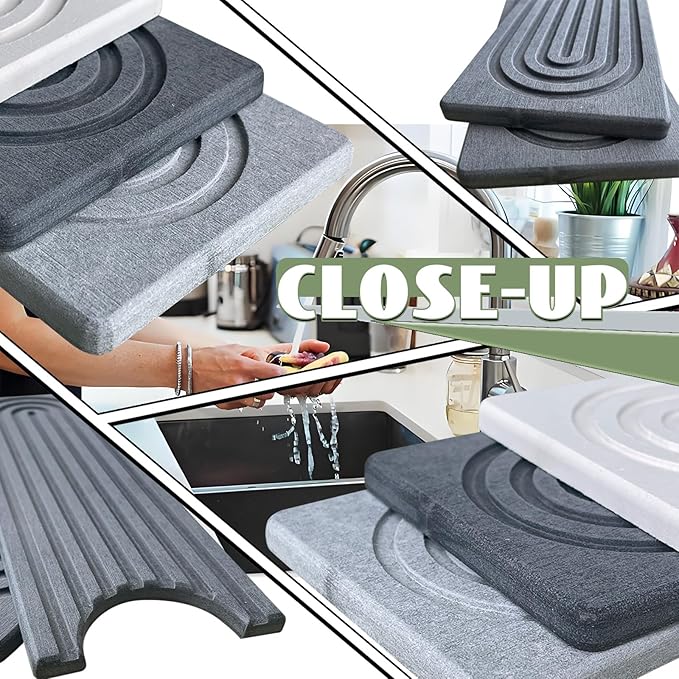 Faucet Mat for Kitchen Sink, 23.6'' Diatomite Stone Drying Mat,Quick Drying Splash Guard,Super Absorbent.Elegant Kitchen ,Bathroom Sink Splash Guard, Durable Countertop Protection (White)