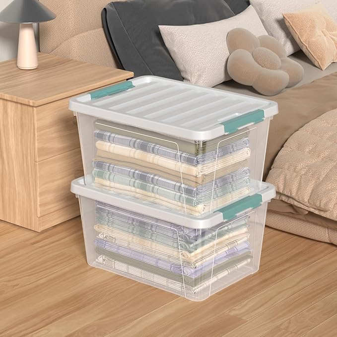 35 Quart Plastic Storage Bin with Lid, Large Clear Latch Storage Box, 4-Pack