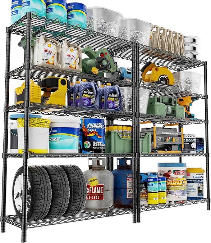 Storage Shelves Heavy Duty, 2 PCS 36" L x 14" W x 72" H Garage Wire Shelving Unit Loads 1750LBS, 5-Tier Adjustable Metal Industrial Utility Shelf Rack for Kitchen, Laundry Room, Warehouse, Basement