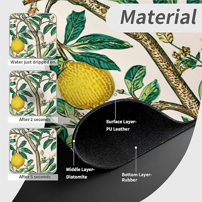 Kitchen Sink Splash Guard，Lemon-tree Faucet Mat Sink Gadgets-Super Absorbent Fast Drying Mat Drip Catcher for Kitchen, Bathroom,Sink Mat, Dish Drying Mat, Bathroom(15" X 5.5" )