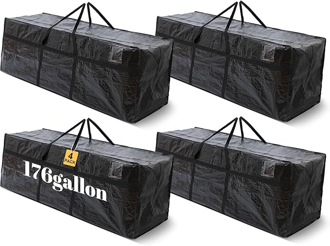 4 Pcs 176 Gallon Extra Large Moving Bags Heavy Duty Storage Bag with Strong Zipper Handle Foldable XXL Jumbo Storage Tote Packing Moving Box for College Dorm Travel Cloth Duffle (Black)