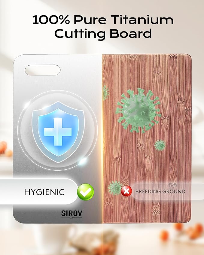 Titanium Cutting Board, 100% Pure Titanium Cutting Boards For Kitchen, Best Non Toxic chopping board, Dishwasher safe, Hygiene and Durability for Meat, Fruit, and Vegetables (10.2L*6.3W)