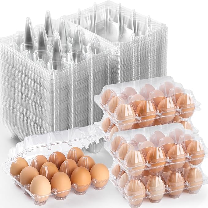 60 Pack Plastic Egg Cartons 12 Count, Clear One Dozen Egg Cartons Cheap Bulk for Chicken Egg, Reusable Egg Carton Egg Container for Home, Chicken Farm, Commercial Business Market Display