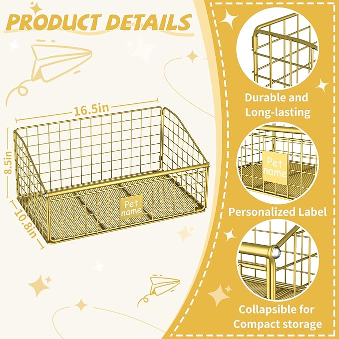 Indestructible Dog Toy basket, Medium Toy Box for Dogs,Pet Toy Bin Dog Metal Basket for Toys, Toy Storage Organizer, Toy Box for Living Room Area (Gold)
