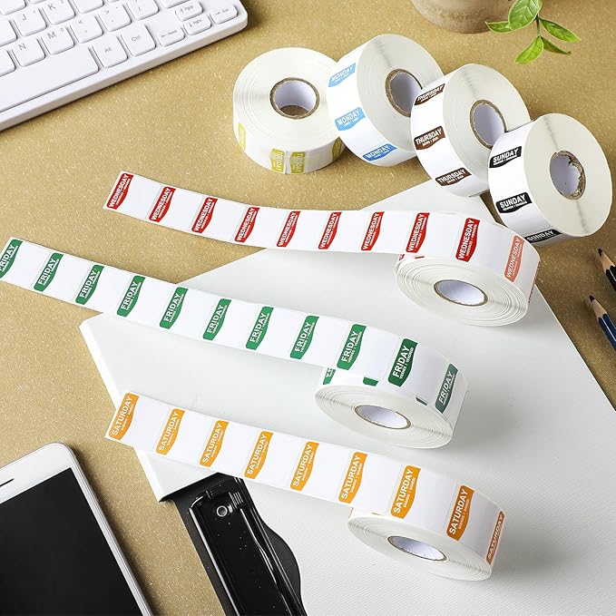 7000 Pcs Day of The Week Labels Food Labels Monday Through Sunday Management Inventory Stickers Removable Weekly Self Adhesive Date Dot Stickers for Restaurant Kitchen Containers (Square)