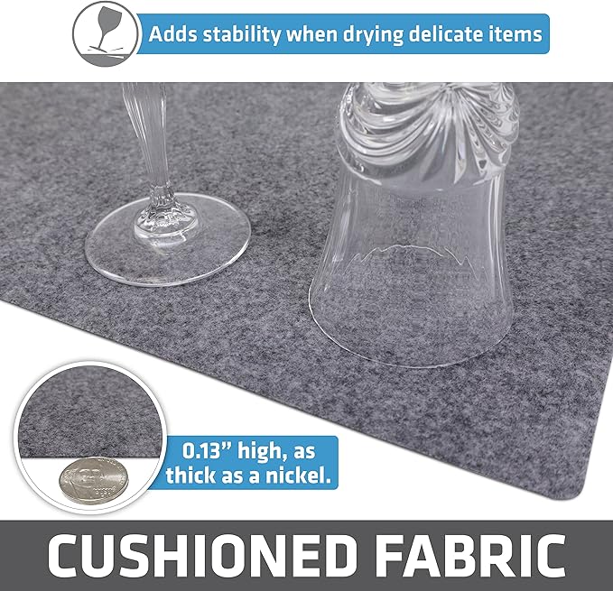 Drymate Premium Luxury Shelf & Drawer Liner, Thick Cushioned Fabric, Non-Adhesive, Absorbent, Waterproof, Slip-Resistant, Liners for Kitchen Cabinets, Cupboards(USA Made)(12”x59”)(24-Pack)(Light Grey)