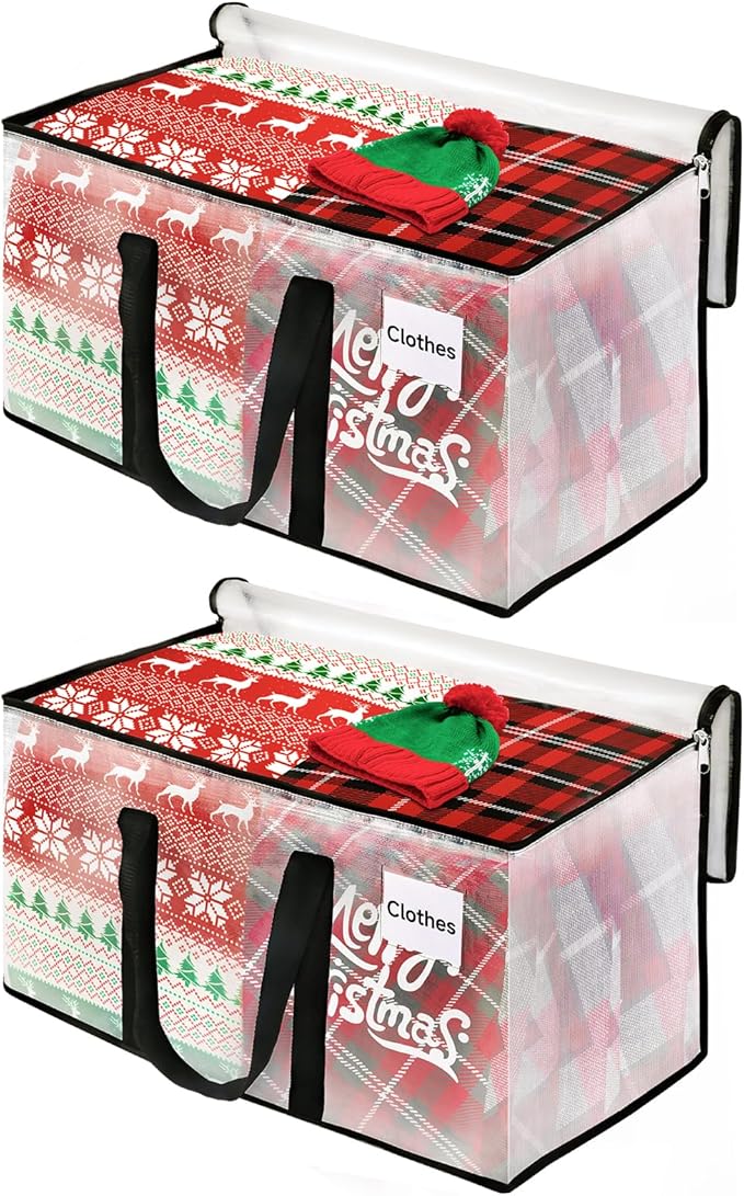 BlissTotes 2-Pack Heavy Duty Extra Large Clear Moving Bags, Reinforced Handles & Tag Pocket, 93L