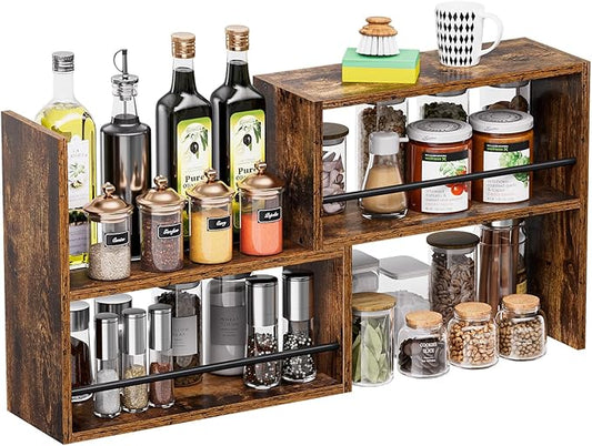 Vfelf Expandable Cabinet Organizer Shelf, Set of 2 Kitchen Counter Shelves for Countertop Organization Spice Rack Kitchen Storage Stackable