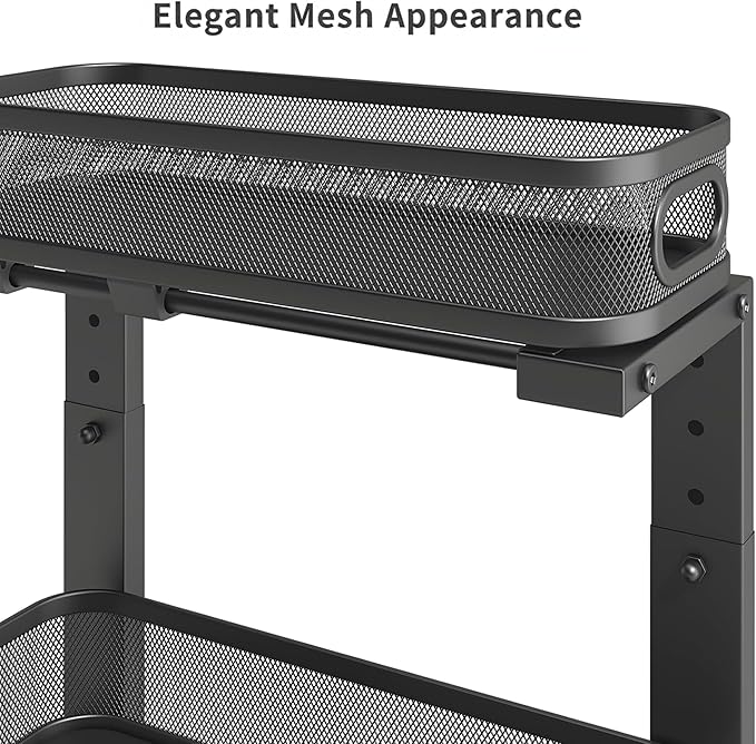 ValorTiger 2 Pack Under Sink Organizer, Dual-Layer Pull Out Mesh Cabinet Rack with 5-Level Height Adjustment, Rust-Resistant Sliding Storage for Bathroom & Kitchen, Multi-Purpose 2-Tier Shelf(Black)