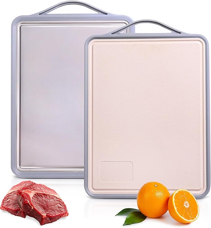 Zoane Creations Premium Stainless Steel Cutting Boards For Kitchen With Juice Groove, Double Sided 304 Grade Chopping Board, Heavy Duty, Dishwasher Safe, Non Toxic - Plain Grooved