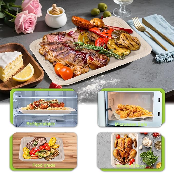 Xvvirnt 50 Pack 14 Inch Disposable Food Trays, Compostable Extra Large Paper Plates, Heavy Duty Large Paper Platter Plates, Platters Trays for Serving Crawfish Lobster, Crab, Seafood Boil