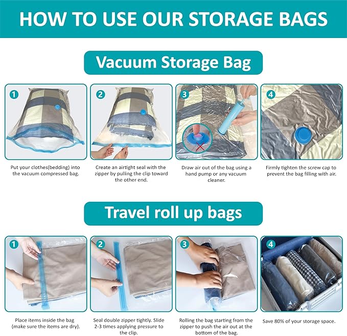 Cozy Essential 35 Pack Vacuum Storage Bags, Space Saver Bags (5 Jumbo/6 Large/6 Medium/6 Small/6 Roll-M/6 Roll-S) Compression for Comforters and Blankets, Pillow, Bedding, Sealer Clothes Storage