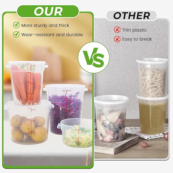 BIEAMA 4 Pack Round Food Storage Containers with Lids, 22Qt Large Translucent Food Container, Polypropylene, BPA Free, Includes Labels & Measuring Cups