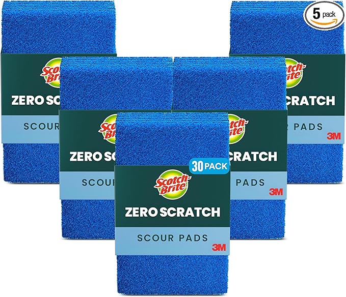 Scotch-Brite Zero Scratch Scouring Pad, Effective + Gentle Dish Scrubber for Household Cleaning, 30 Scrub Pads for Dishes, Nonstick Pots and Pans, Glass, Tubs, Showers, Reusable & Durable