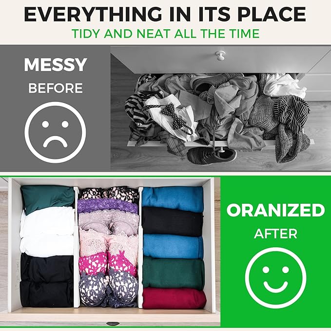 4 Pack Bamboo Kitchen Drawer Dividers with Inserts 2.6" High, Adjustable from 12.5 Inch to 21.7 Inch Drawer Organizers, Expandable Drawer Separators for Clothes, Bedroom, Dresser, Office (White)