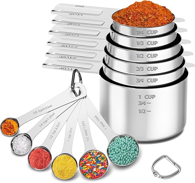 Minteem Measuring Cups and Spoons Set, Stainless Steel Measuring Cups Measuring Spoons with Easy to Read Markings, Ideal Kitchen Gadgets for Cooking & Baking, 12 Pack