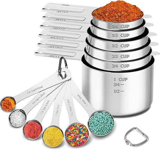 Minteem Measuring Cups and Spoons Set, Stainless Steel Measuring Cups Measuring Spoons with Easy to Read Markings, Ideal Kitchen Gadgets for Cooking & Baking, 12 Pack