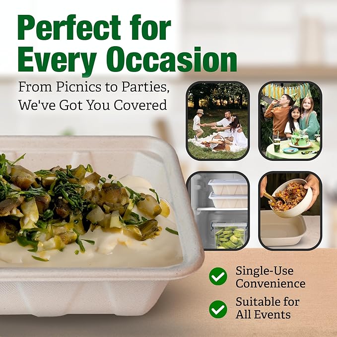 TOPtoper 50 Pack 36 Oz Large Paper Bowls with Lids, Heavy Duty Compostable Paper Bowls for Party, Disposable Bowls Bulk Leakproof and Microwave Safe for Hot/Cold Use (36 OZ)