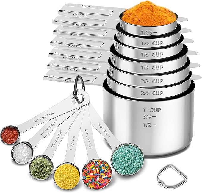 Minteem Measuring Cups and Spoons Set, Stainless Steel Measuring Cups Measuring Spoons with Easy to Read Markings, Ideal Kitchen Gadgets for Cooking & Baking, 13 Pack