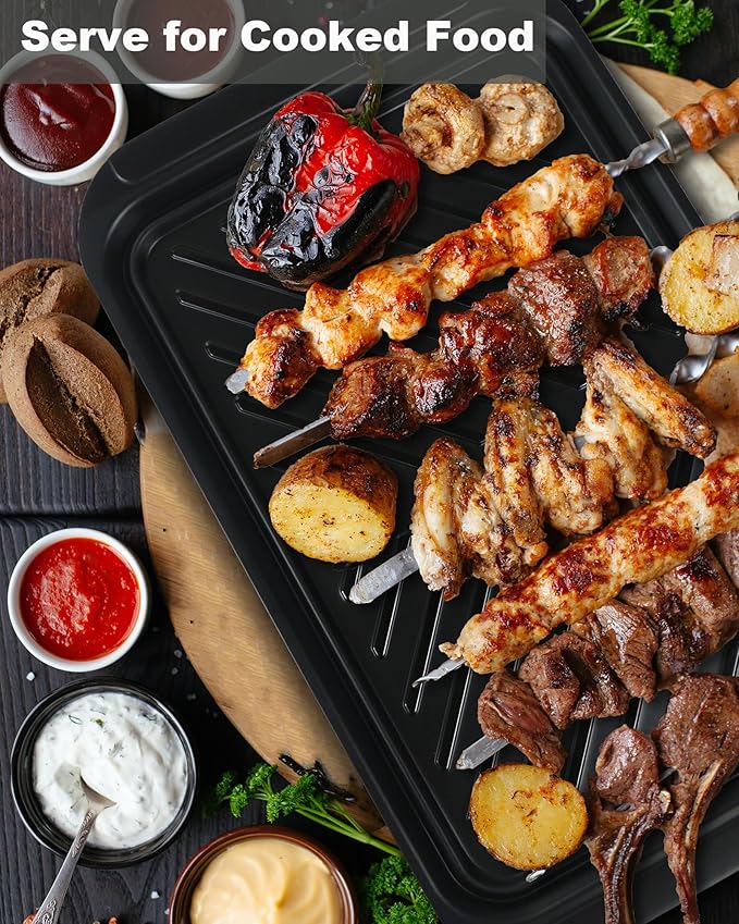 Czlizdyt Grilling Prep and Serve Trays, BBQ Platter for Raw and Cooked Food, Melamine Serving Trays for Food, Set of 2, Black and Red, Napkin and Cleaning Clothes Included