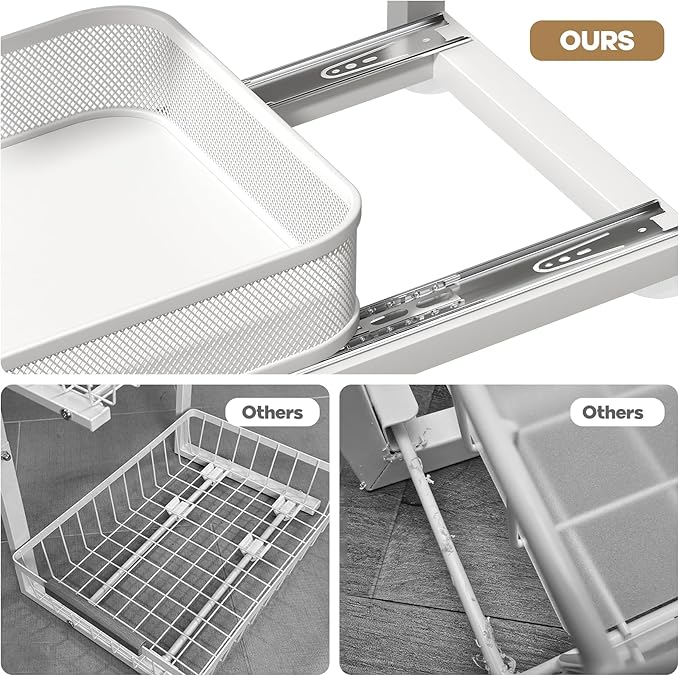 Biboraya 2-Pack 21.3 IN Depth Under Sink Organizer With Next-Gen Ball-Bearing Slides,Sophisticated Mesh 2-Tier Pull Out Shelf for Kitchen & Bathroom,Fits Small Items-Gun Gray
